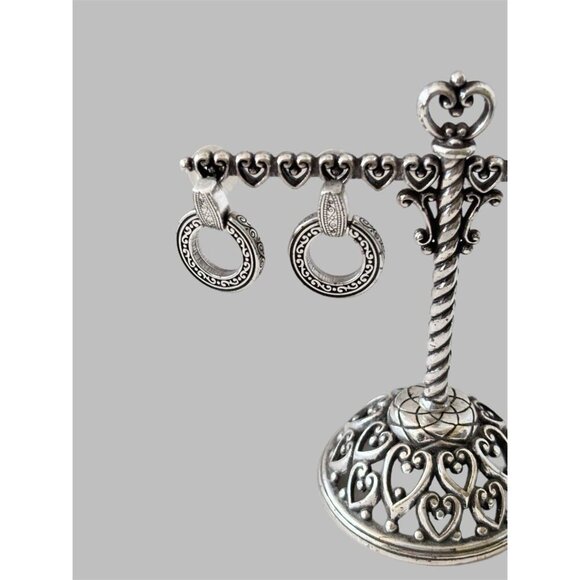 Beautiful Brighton Etched Open Circle Dangle Doorknocker earrings with post NWOT - Picture 1 of 6